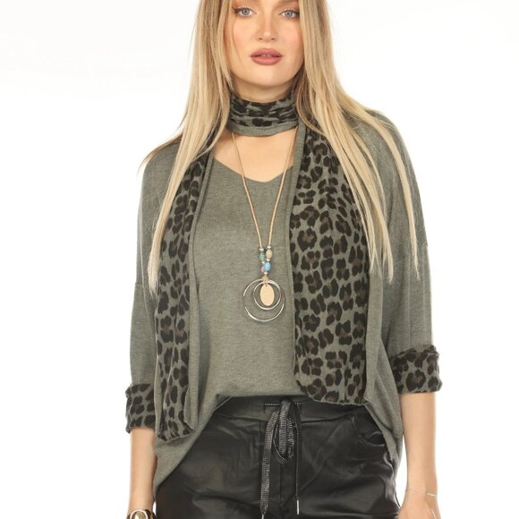 Olive Top With Leopard Print Scarf - Picture 6 of 11